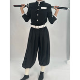Halloweez Anime Kamado Tanjirou Agatsuma Zenitsu Cosplay Costume with Embroidery Black Uniform Elastic Pants Belt - Halloweez